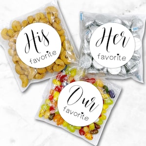 Wedding Favor Bags- His/Hers/Our Favorites, add to hotel welcome bag - Cute bulk favor packaging for bride and groom, gift idea for guests