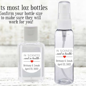 Wedding Favor Labels 30 Personalized Mini Sanitizer Labels for Wedding, Shower, Elopement Sickness and Health PocketBac sized image 6