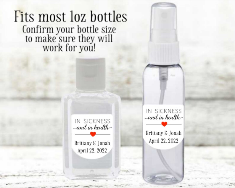 Wedding Favor Labels 30 Personalized Mini Sanitizer Labels for Wedding, Shower, Elopement Sickness and Health PocketBac sized image 6