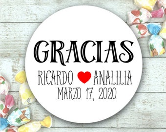 Gracias favor stickers for Wedding, Shower, or Party - Personalized favor labels, White or Brown - Add favor bags for perfect guest gift