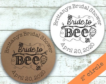 Bridal Shower Party Favors -  20 Personalized Stickers with optional clear favor bags - Bride to Bee, rustic honey themed favor stickers