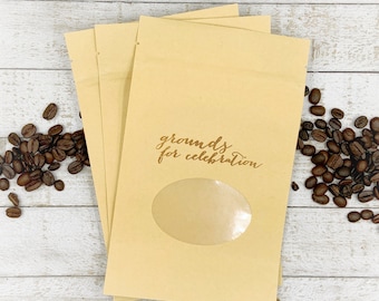 Coffee Favor Bags for Wedding, Shower, Party -  Kraft zipper top bags for beans, ground coffee - Grounds for Celebration, gift for guests