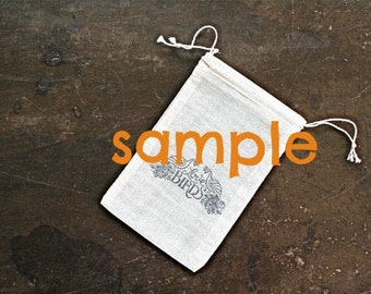 SAMPLE - Wedding favor bags, drawstring muslin bags.  Please choose design.