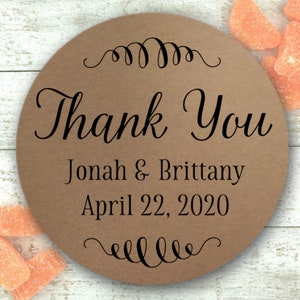 Personalized Thank You Labels 20 stickers for wedding, shower, or party Matte white, Kraft brown, or Chalkboard Black Favor stickers image 4