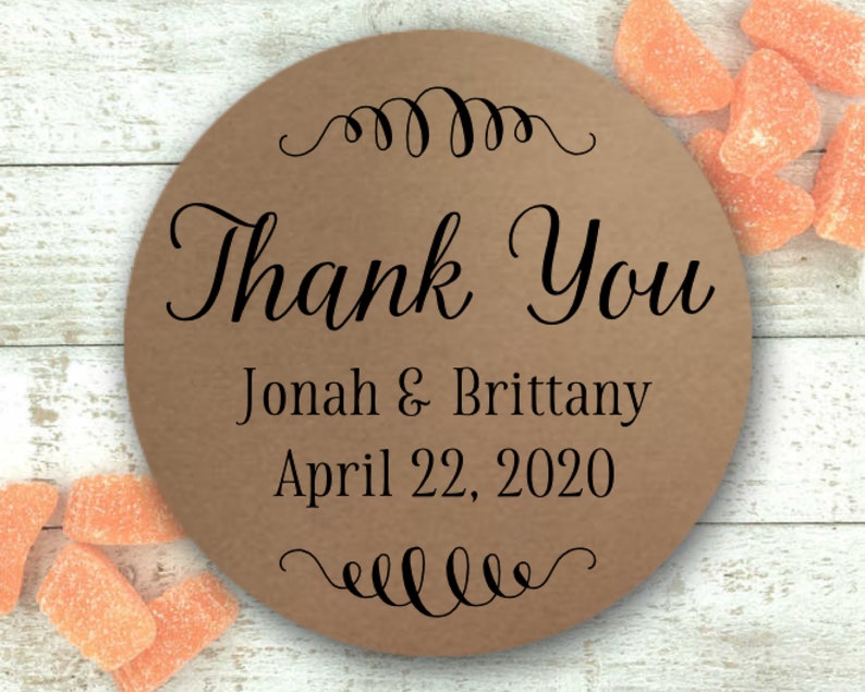 Personalized Thank You Labels 20 stickers for wedding, shower, or party Matte white, Kraft brown, or Chalkboard Black Favor stickers image 4