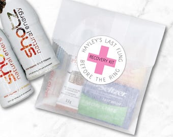 Bachelorette Party Favors - Recovery Kit - 20 Personalized Labels, Last Fling Before the Ring - Hangover, Survival, Oh Sh!t Kit Gift Bags