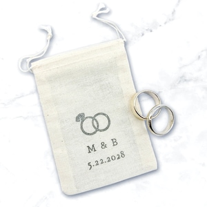 Sac à bagues personnalisé pour mariage, fuite, proposition - Sac à bagues en coton rustique, coussin pour bagues, porteur d'alliances, bague chauffante, pochette pour alliances