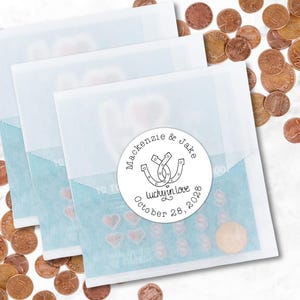 Wedding Favor, Personalized Lottery Ticket Holders - Lucky in Love - stickers and optional bags, Western horseshoe, bulk gift for guests