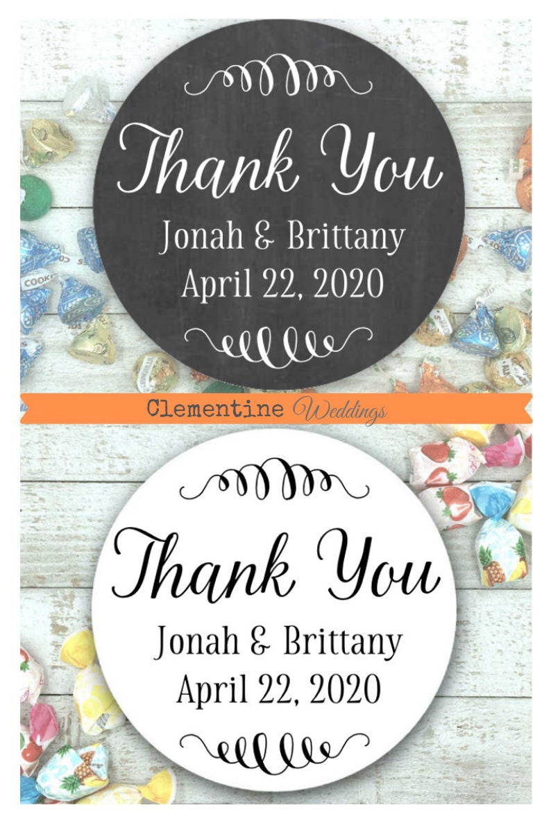 Personalized Thank You Labels 20 stickers for wedding, shower, or party Matte white, Kraft brown, or Chalkboard Black Favor stickers image 8