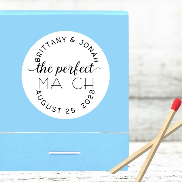 The Perfect Match Stickers for Wedding, Shower, Engagement - 63 personalized labels for matchbooks - add to candle favors, cigar bar
