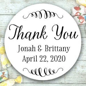 Personalized Thank You Labels 20 stickers for wedding, shower, or party Matte white, Kraft brown, or Chalkboard Black Favor stickers image 7