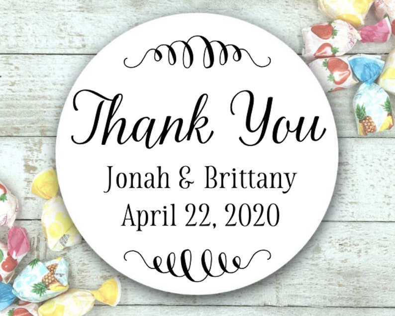 Personalized Thank You Labels 20 stickers for wedding, shower, or party Matte white, Kraft brown, or Chalkboard Black Favor stickers image 7