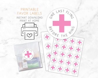 Bachelorette Party Favor Labels - PRINTABLE STICKERS, One Last Fling Before the Ring -  Hen party, Girls Night Out, DIY Hangover Kit