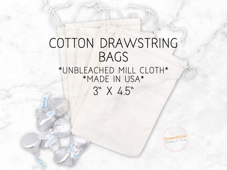 Cotton Favor Bags - 25 natural cotton, double drawstring bags for wedding or party favors - Muslin bags, DIY favor bags, product packaging afbeelding 1