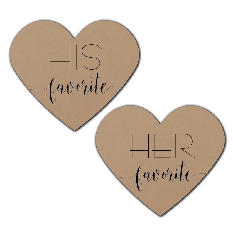 His and Her Favorite Wedding Favor Bags Heart shaped stickers, add on clear favor bags Perfect for hotel welcome bags, bulk guest gifts Kraft Brown