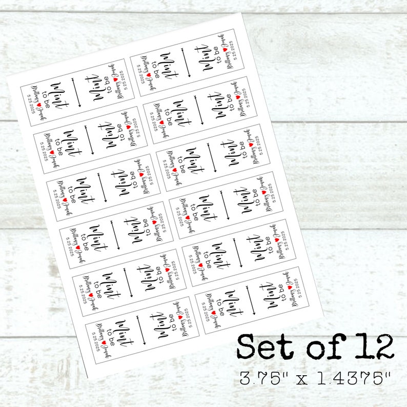 Mint to Be Wedding Favor Stickers 12 personalized favor labels, Tic Tac box stickers for mint favors, wedding or bridal shower gifts image 2