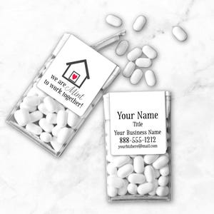 Real Estate Marketing Labels - 12 personalized Tic Tac box stickers - Mint to Work Together - Realtor client gift idea, open house giveaway