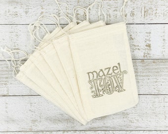 Mazel Tov Favor Bags for Wedding, Shower, or Party - Cotton drawstring favor bags - Bar Mitzvah, Bat Mitzvah, Jewish Wedding favors