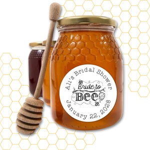 Bridal Shower Party Favor Labels -  20 Personalized Stickers for honey favors - Bride to Bee, honey bumble bee design, bulk gift for guests