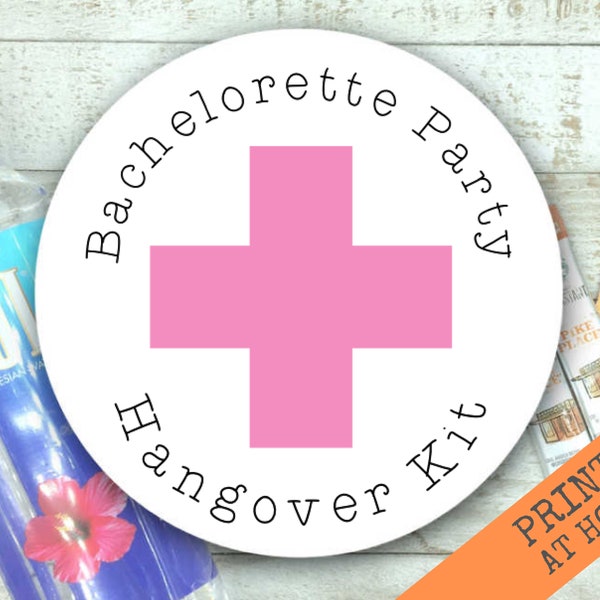PRINTABLE STICKERS Bachelorette Party Hangover Kit - Funny stickers for Hen party, Girls Night Out, Bridal Shower - Pink cross gift tags