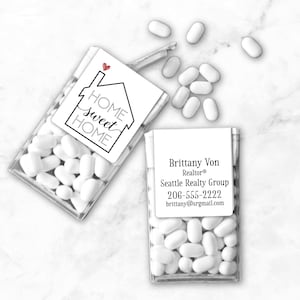Real Estate Marketing Labels - 12 personalized Tic Tac box stickers - Home Sweet Home - Realtor client gift idea, open house giveaway