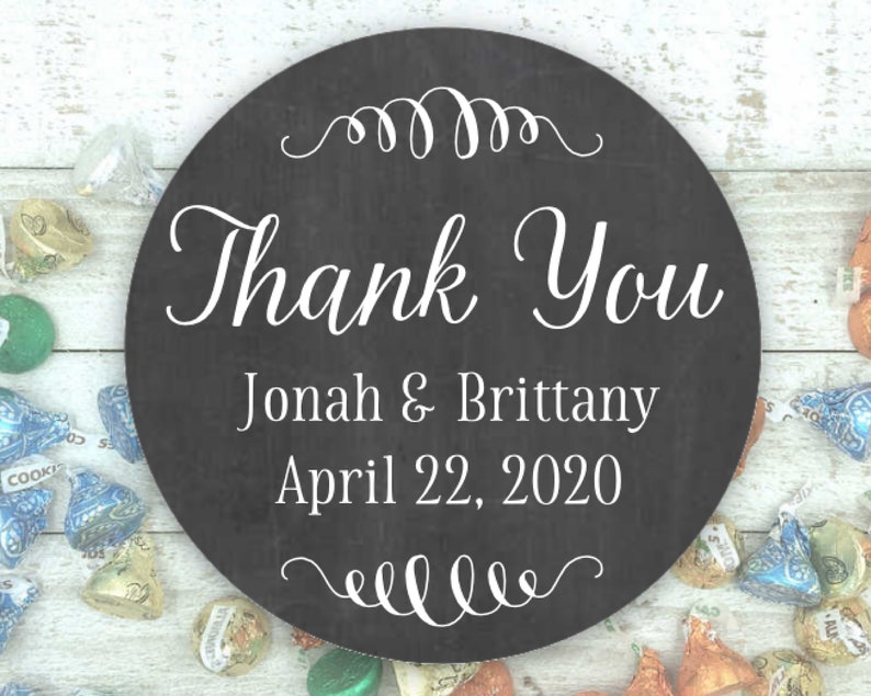 Personalized Thank You Labels 20 stickers for wedding, shower, or party Matte white, Kraft brown, or Chalkboard Black Favor stickers image 3