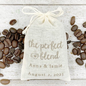 Personalized Coffee or Tea Favor Bags Cotton favor bags for wedding, shower or party The Perfect Blend, hand stamped gift bag for guests image 7