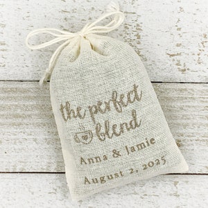 Personalized Coffee or Tea Favor Bags Cotton favor bags for wedding, shower or party The Perfect Blend, hand stamped gift bag for guests image 10