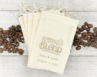 Personalized Coffee Favor Bags for Wedding, Shower, or Party - Cotton gift bags - The Perfect Blend, coffee bean bags - Engagement party