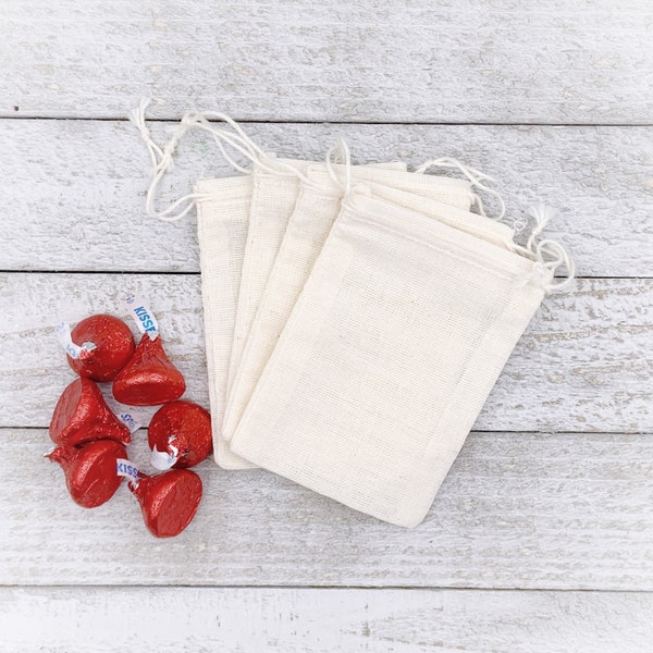 Cotton Drawstring Bags - 2.5 x 4 inches, unprinted natural muslin cloth drawstring gift bags, DIY wedding or party favor bag, gift wrap