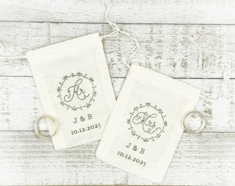 Personalized Wedding Ring Bag Set - Pair of ring holders for Intimate Ceremony, Elopement, Ring Warming Ceremony