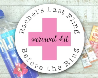 Bachelorette Party favors - 20 Personalized stickers, Last Fling Before the Ring - Hangover, Recovery, Survival, Oh Sh!t Kit