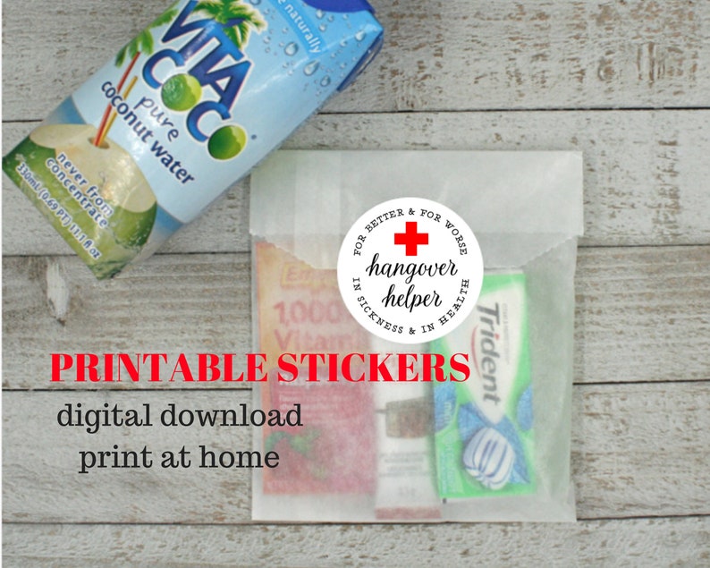 printable stickers hangover kit hangover helper red cross