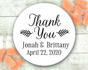Personalized Thank You Stickers - 1 inch circles, set of 63 - Custom labels for Shower, Party, Wedding, Thank you notes - White or Brown