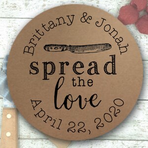 Personalized Stickers for Wedding, Shower, Engagement Party 30 Spread the Love favor labels 1.5in For mini jam favors, party favors image 3