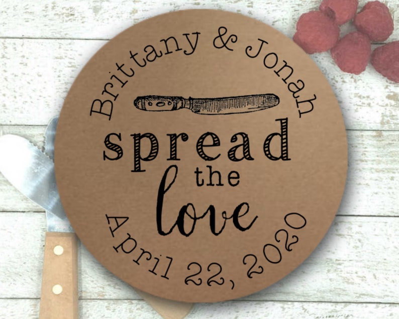 Personalized Stickers for Wedding, Shower, Engagement Party 30 Spread the Love favor labels 1.5in For mini jam favors, party favors image 3