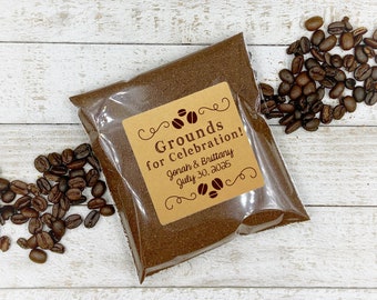 Wedding Favor Stickers - Grounds for Celebration - 20 Personalized labels and clear bags for ground coffee - Gift for guests