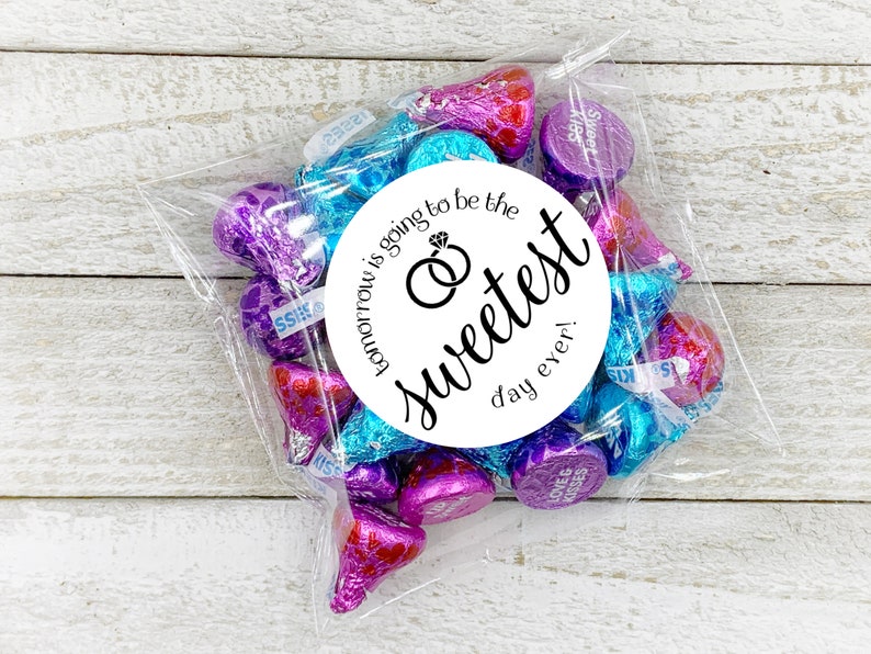 Rehearsal Dinner Favor Stickers 20 labels with optional favor bags Tomorrow Sweetest Day candy, cookie, gift bags image 1