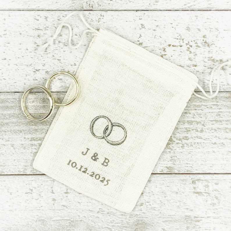 Personalized Wedding Ring Bag Cotton ring bag for ceremony, elopement, proposal Wedding ring pillow, ring bearer, ring warming image 1
