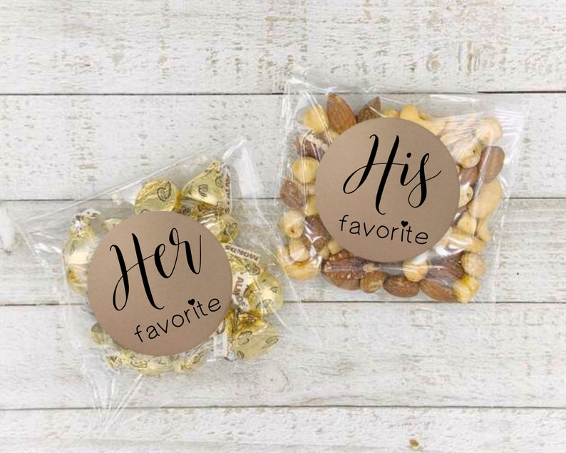 His and Her Favorite Wedding Favor Bags 10 his and 10 her, add to hotel welcome bag, Matte white, Kraft brown, gift for guests Kraft Brown