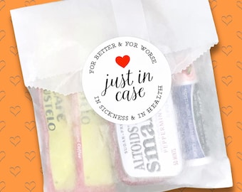 Wedding Recovery Kits - 20 Stickers with favor bags, Just in Case, hangover kit, bachelorette, bachelor party, hotel welcome bags
