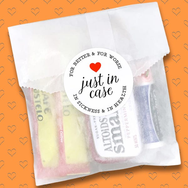 Wedding Recovery Kits - 20 Stickers with favor bags, Just in Case, hangover kit, bachelorette, bachelor party, hotel welcome bags