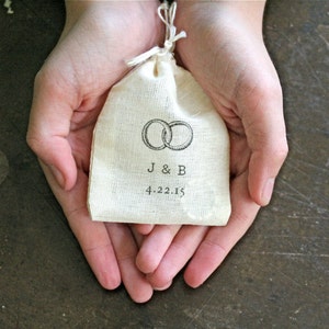 Personalized Wedding Ring Bag Cotton ring bag for ceremony, elopement, proposal Wedding ring pillow, ring bearer, ring warming image 3