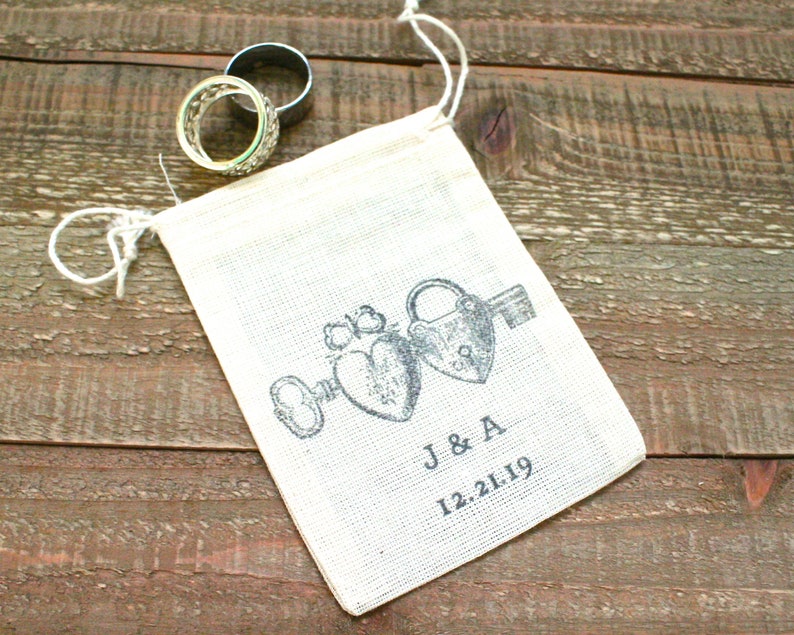 Personalized Wedding Ring Bag, Elopement or Proposal Idea Rustic cotton ring bag for ring warming, ring bearer Cloth ring holder image 7