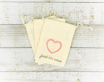 Favor Bags for Wedding or Party, Just in Case - Cotton favor bags for DIY recovery kit, hangover kit, hotel welcome bags