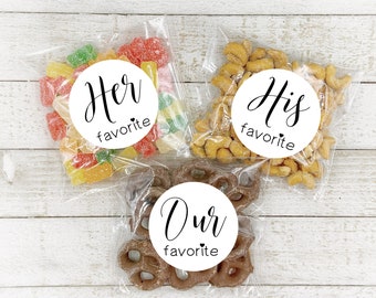 Favorites Wedding Favor Bags- Set of 20 His/Hers/Ours, add to hotel welcome bag, Matte white, Kraft brown, gift for guests