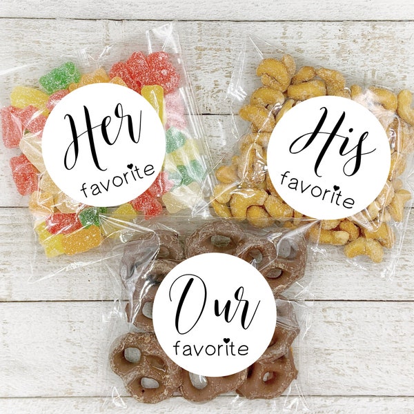 Favorites Wedding Favor Bags- Set of 20 His/Hers/Ours, add to hotel welcome bag, Matte white, Kraft brown, gift for guests