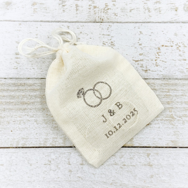 Personalized Ring Bag for Wedding, Elopement, Proposal - Rustic cotton ring bag, ring pillow, ring bearer, ring warming, wedding ring pouch