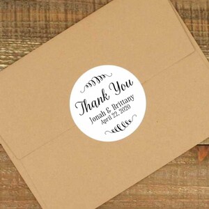 Personalized Thank You Labels 20 stickers for wedding, shower, or party Matte white, Kraft brown, or Chalkboard Black Favor stickers image 6