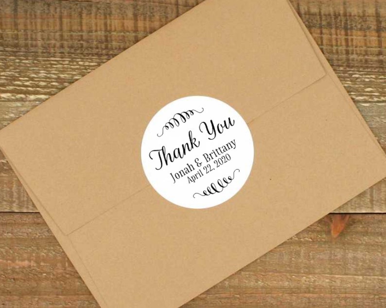 Personalized Thank You Labels 20 stickers for wedding, shower, or party Matte white, Kraft brown, or Chalkboard Black Favor stickers image 6